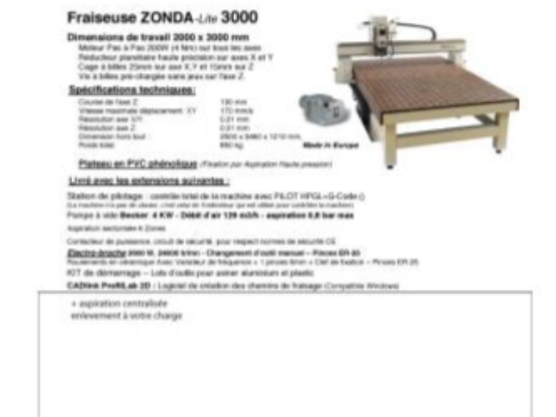 FRAISEUSE ZONDA LITE 3000 CNC
